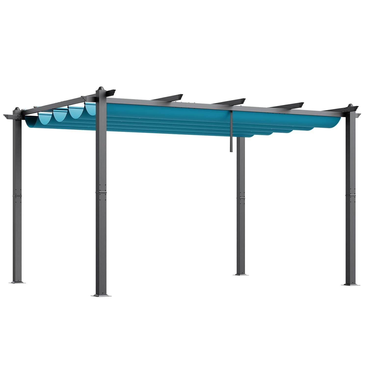 VEVOR 10'x13' Outdoor Retractable Pergola with Canopy, Aluminum Pergola with Retractable Canopy, Modern Pergola with Sun Shade Canopy, Bule