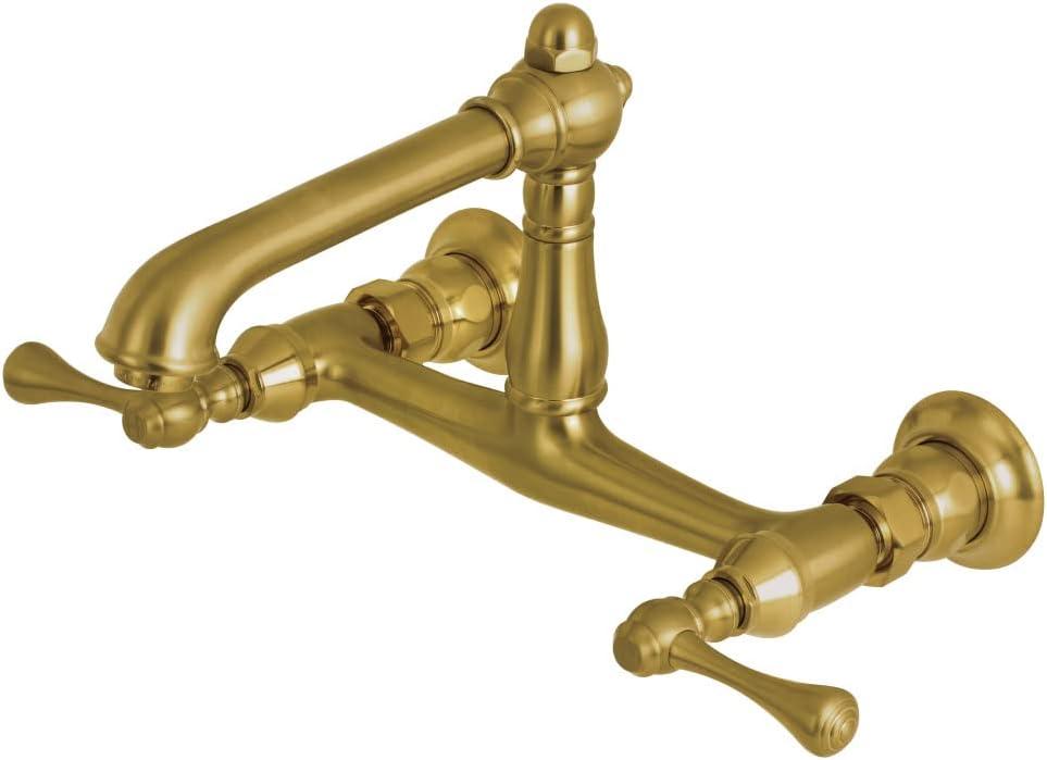 English Country 8" Polished Brass Traditional Wall-Mount Bathroom Faucet