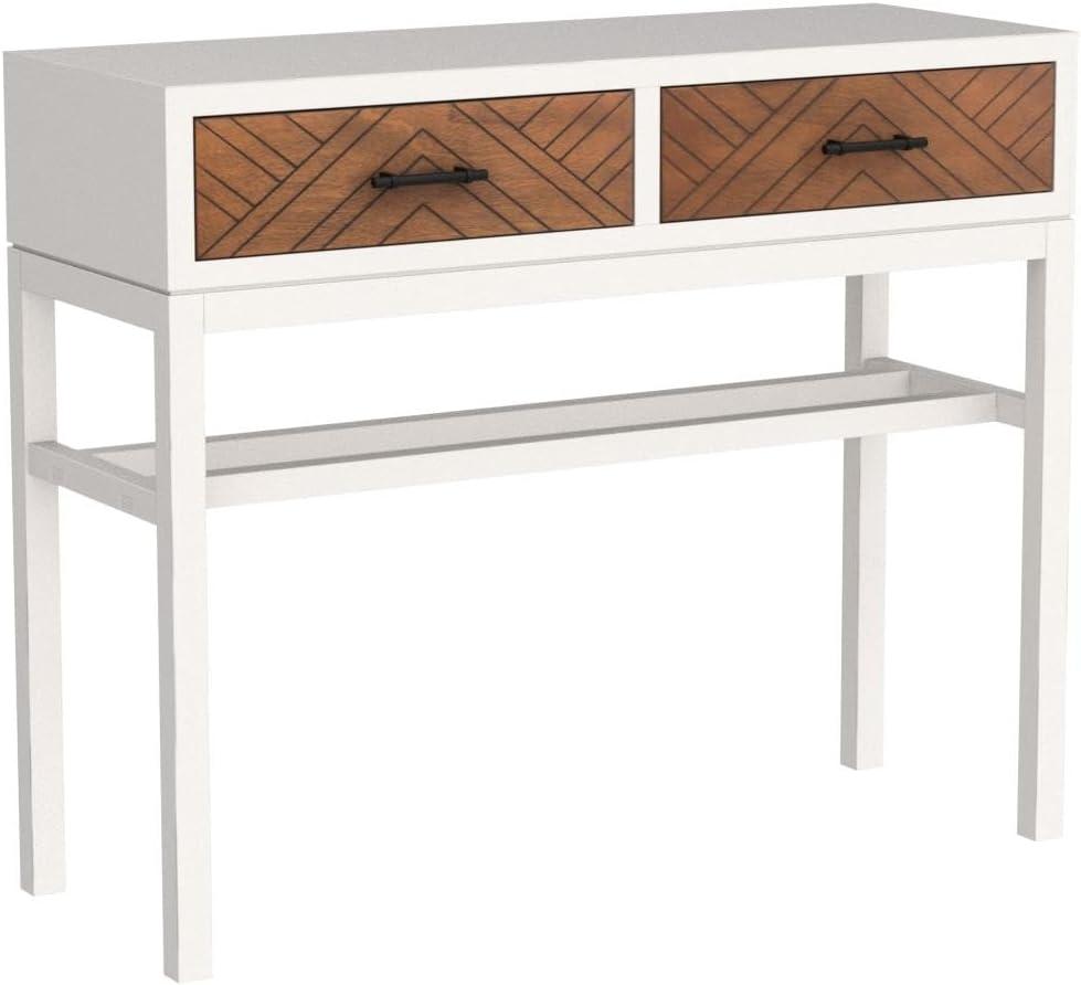 Ajana Distressed White & Honey Brown Chevron 2-Drawer Console Table