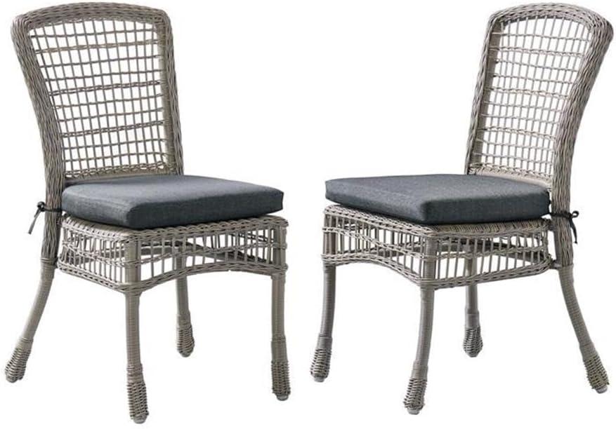 Asti All-Weather Gray Wicker Outdoor Set of Two Dining Chairs with Cushions