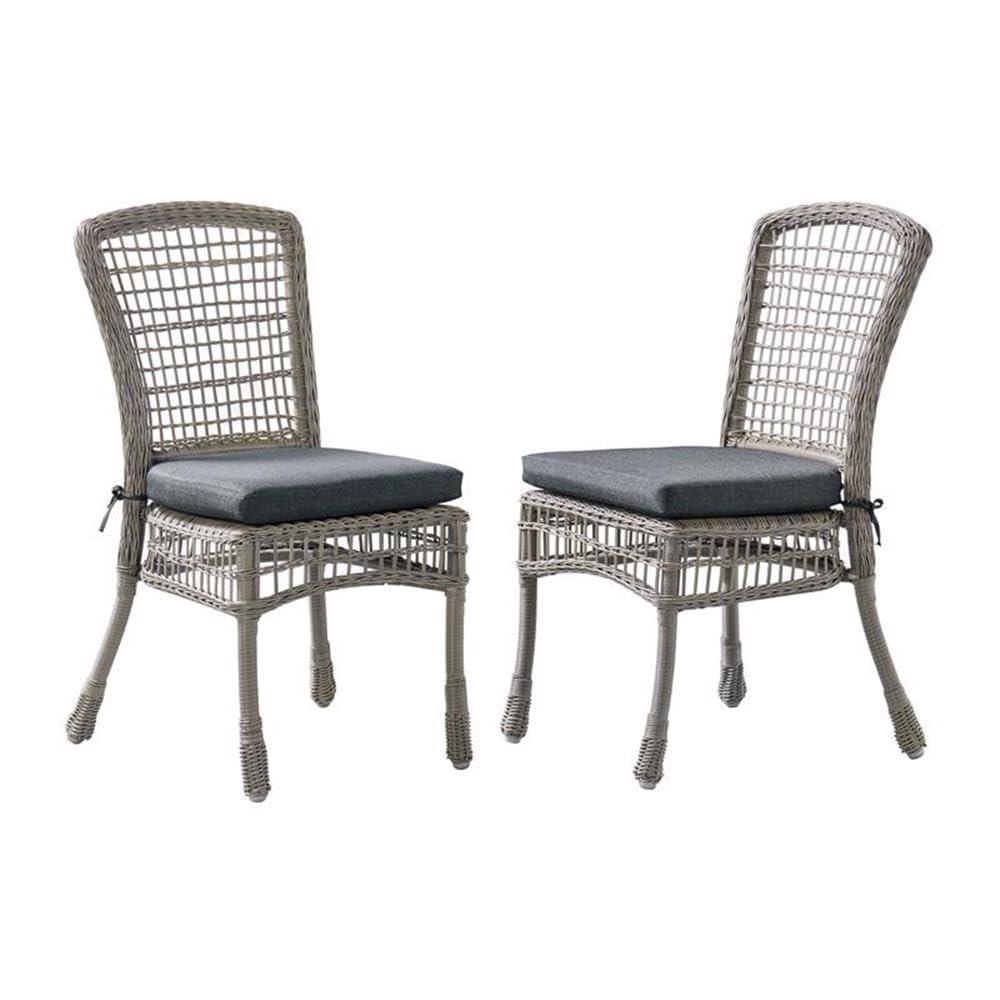 Asti All-Weather Gray Wicker Outdoor Set of Two Dining Chairs with Cushions
