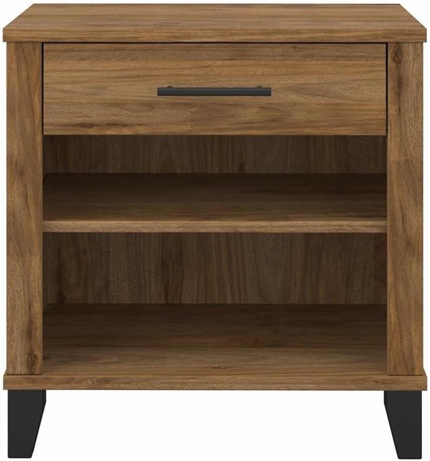 Somerset Nightstand with Drawer and Shelves in Fresh Walnut - Engineered Wood