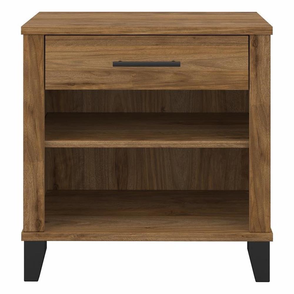 Bush Furniture Somerset Nightstand In Ash Gray: Contemporary Design with Satin Nickel Hardware