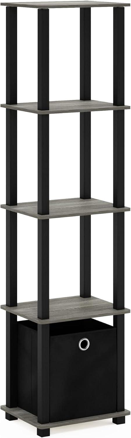 Furinno TNT No Tools 5-Tier Display Decorative Shelf with One Bin, French Oak Grey/Black/Black
