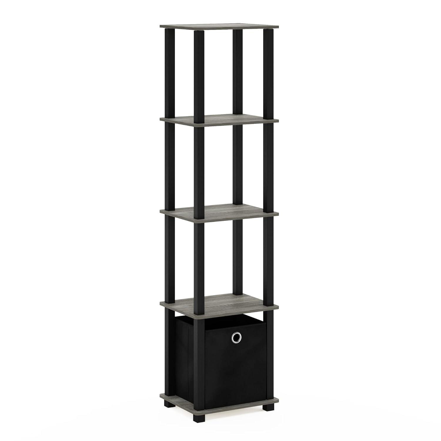 Furinno TNT No Tools 5-Tier Display Decorative Shelf with One Bin, French Oak Grey/Black/Black
