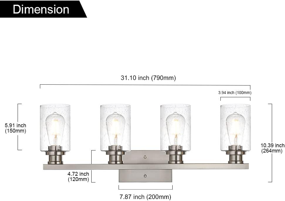 Melucee Brushed Nickel Industrial Bathroom Vanity Light Fixtures Over Mirror Seeded Glass 4 Lights Vintage Vanity Lights Farmhouse Bath Lighting