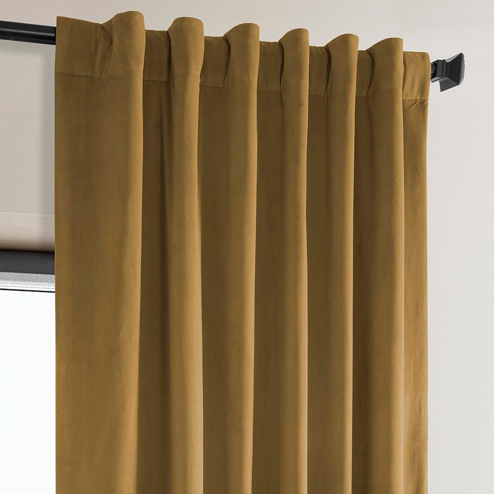 Half Price Drapes Retro Gold Heritage Plush Velvet Room Darkening Curtains (1 Panel), 50W X 96L