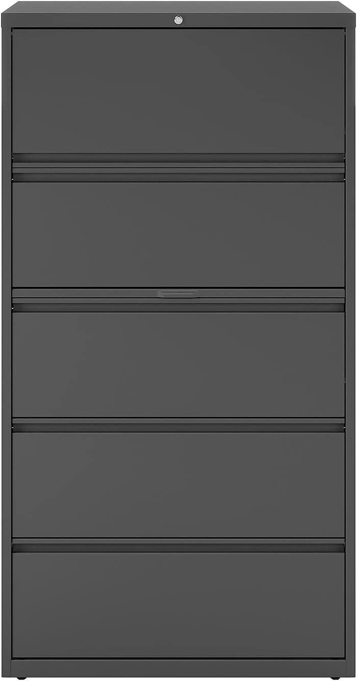 Charcoal 5-Drawer Lockable Lateral File Cabinet with Binder Storage