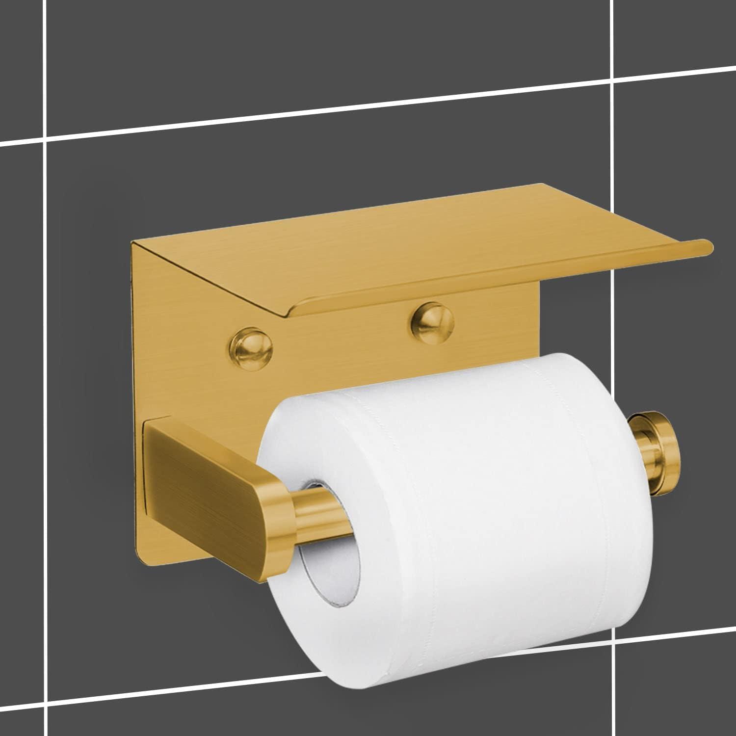 Gold Stainless Steel Self-Adhesive Toilet Paper Holder with Shelf