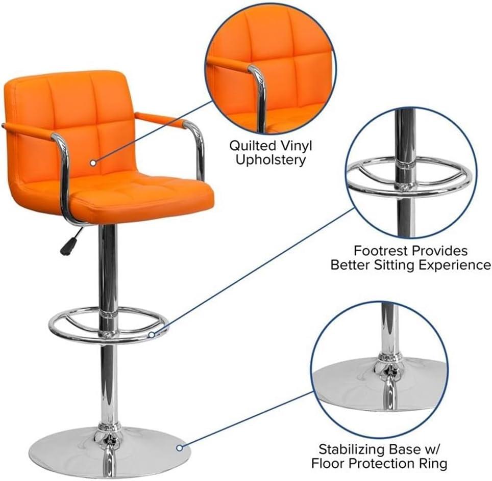 Flash Furniture Contemporary Quilted Vinyl Adjustable Height Barstool with Arms and Chrome Base