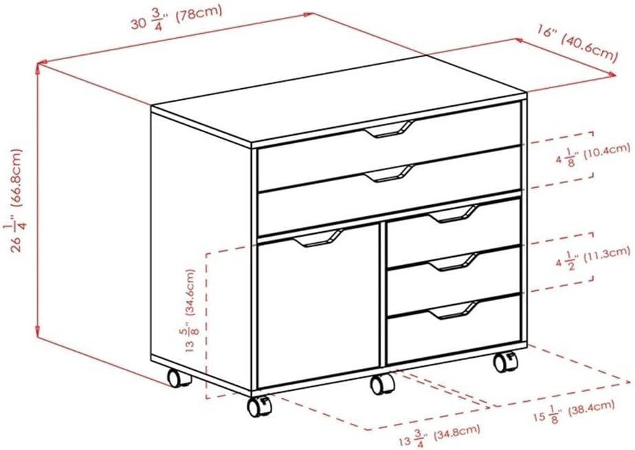 Halifax 3 Section Mobile Storage Cabinet Black - Winsome: MDF Wood Composite, 5 Drawers, 1 Door