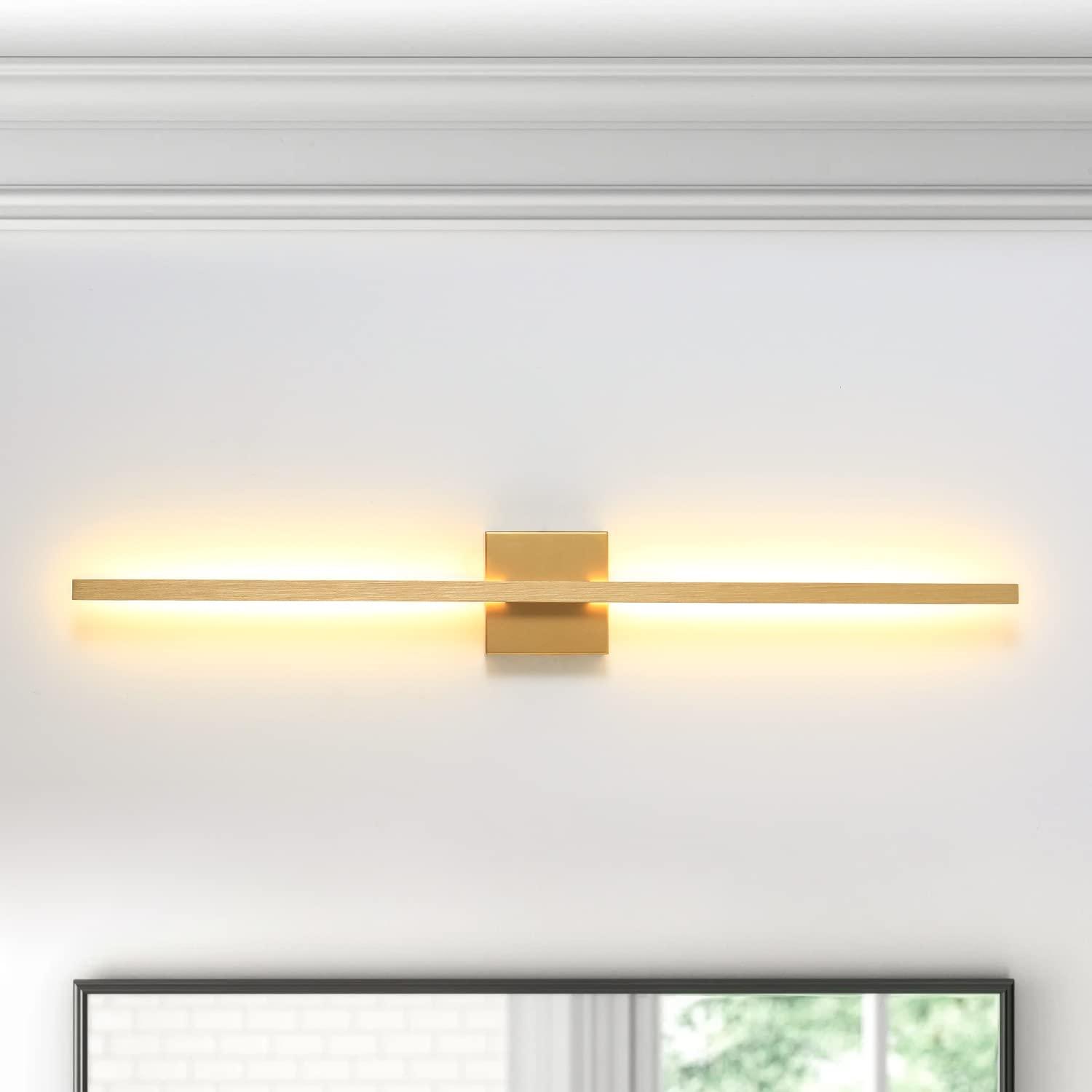 1-Light 35.6 in. Minimalist Linear Gold LED Wall Sconce with 3000K Warm Light