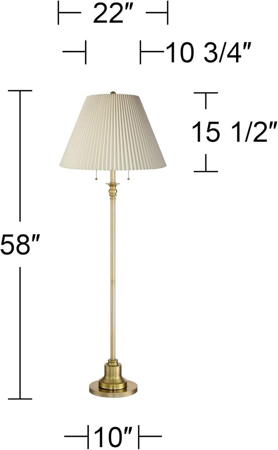 360 Lighting Spenser Retro Art Deco 58" Tall Floor Lamp Brushed Antique Brass Beige Fabric Pleated Empire Shade for Living Room Bedroom