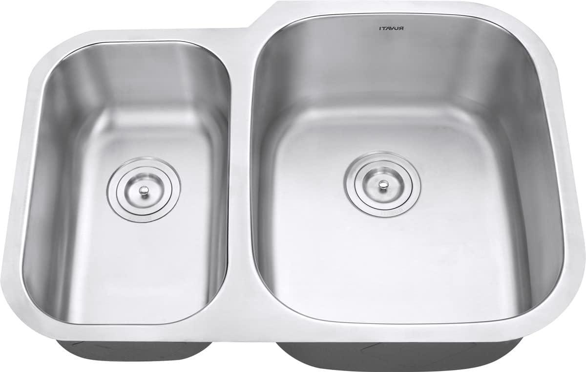 Ruvati 29-inch Undermount 40/60 Double Bowl 16 Gauge Stainless Steel Kitchen Sink