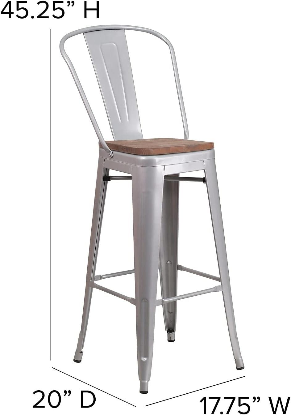 Flash Furniture 24" High Metal Counter Height Stool with Back and Wood Seat