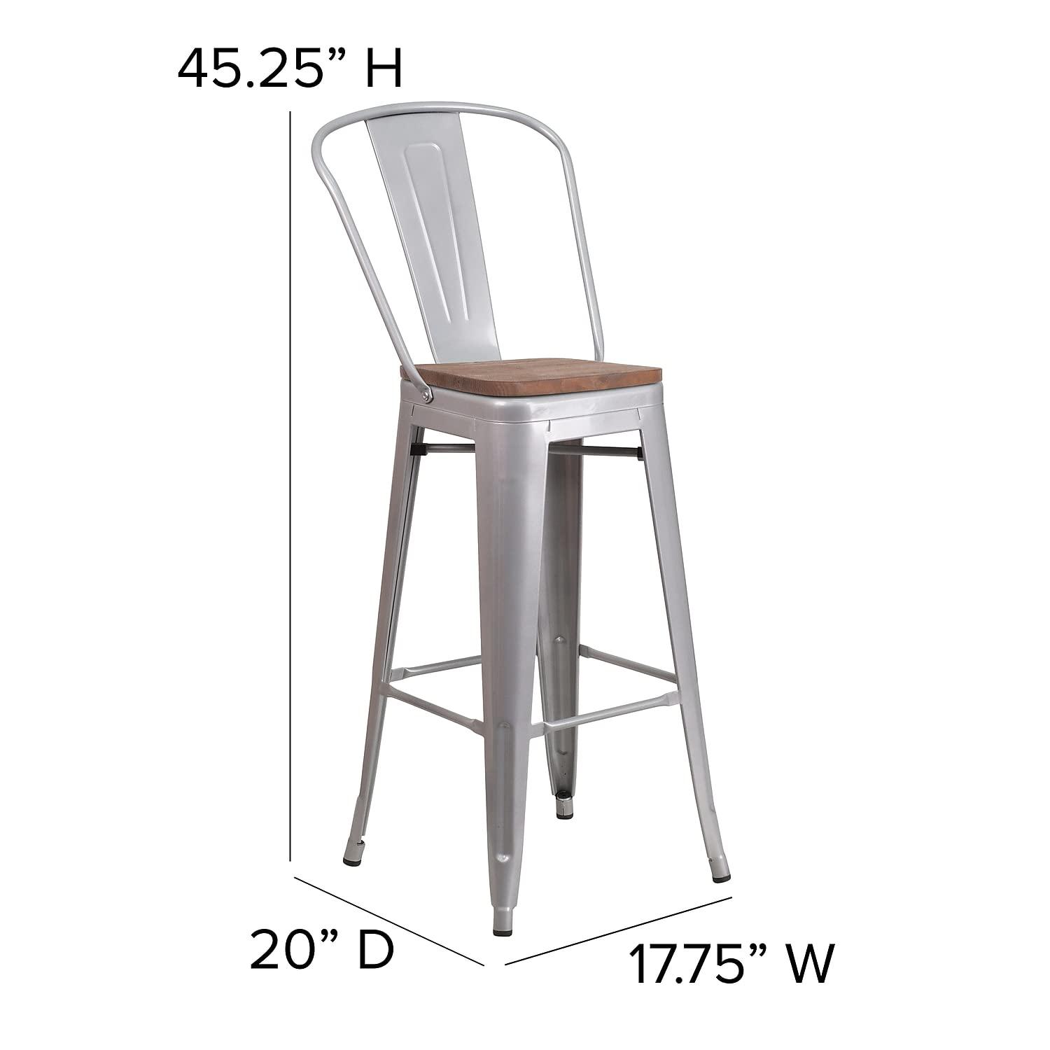 Flash Furniture 24" High Crystal Teal-Blue Metal Counter Height Stool with Back and Wood Seat