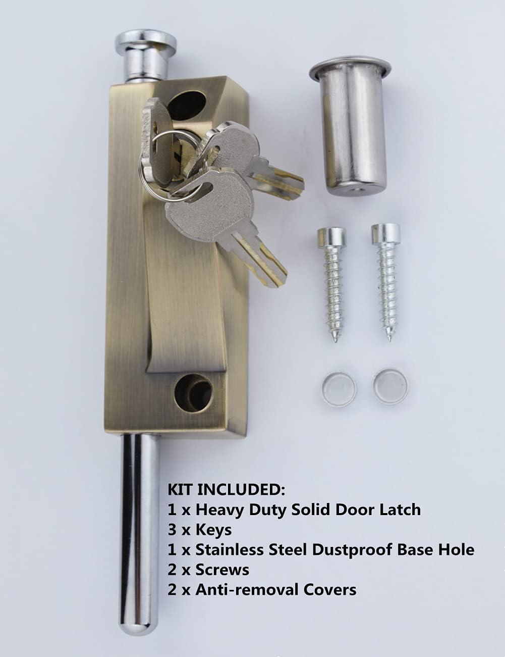 Spring Loaded Latch pin Heavy Duty Sliding Bolt Marine Grade 2025 Update,Barrel Bolt Thickened Vertical Latch Door Lock Cane Bolts for Gates Garage barn Double Door (Bronze Retro)
