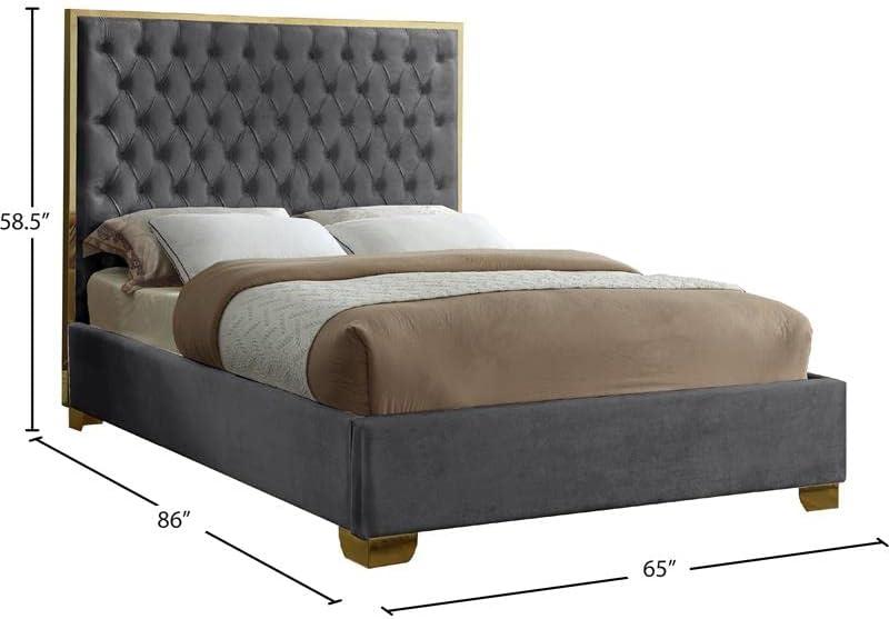Meridian Furniture Lana Solid Wood and Velvet Queen Bed in Gray