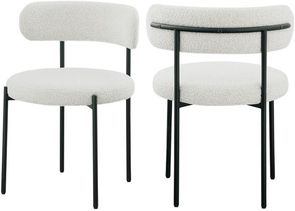 Beacon Cream Boucle Fabric Dining Chair with Black Metal Frame, Set of 2