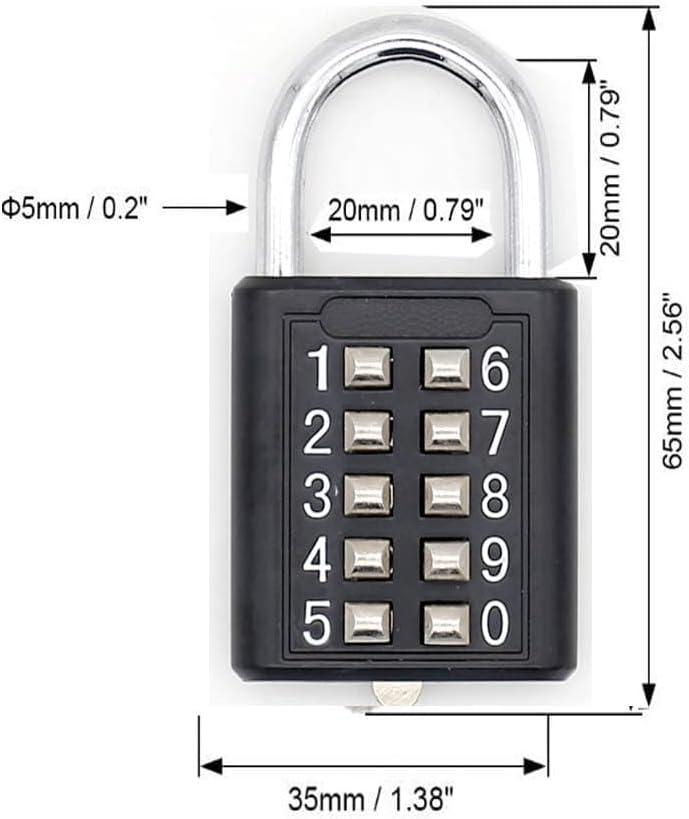 Black 10-Digit Push Button Combination Padlock Set