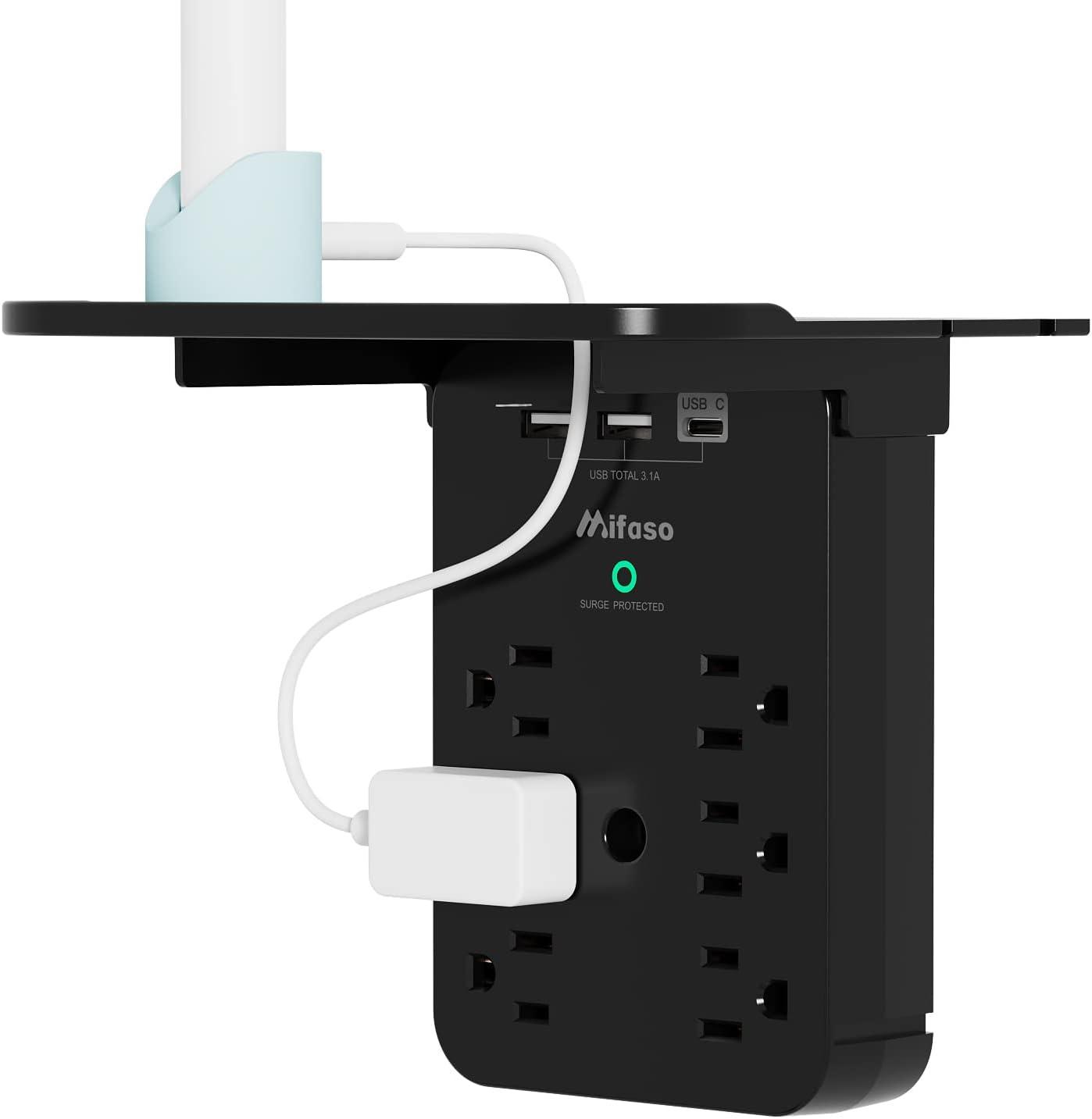 White Wall Outlet Extender with Shelf and USB Ports