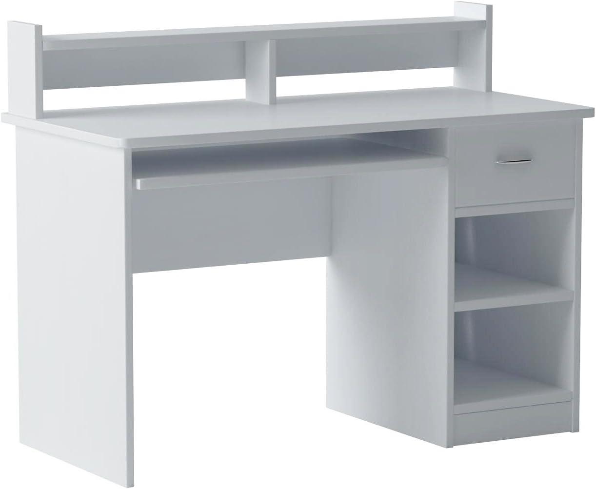 OneSpace 50-LD0101 Essential Computer Desk with Hutch and Keyboard Tray, White Finish