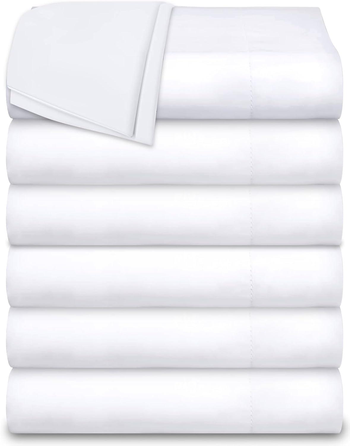 Lavisun Twin Flat Sheets Only, 6 Pack Soft Brushed Microfiber Bedding Sheets for Hotel, Massage, Hospital, Home, Dorm, Bulk Flat Sheets Only Twin Size (White)