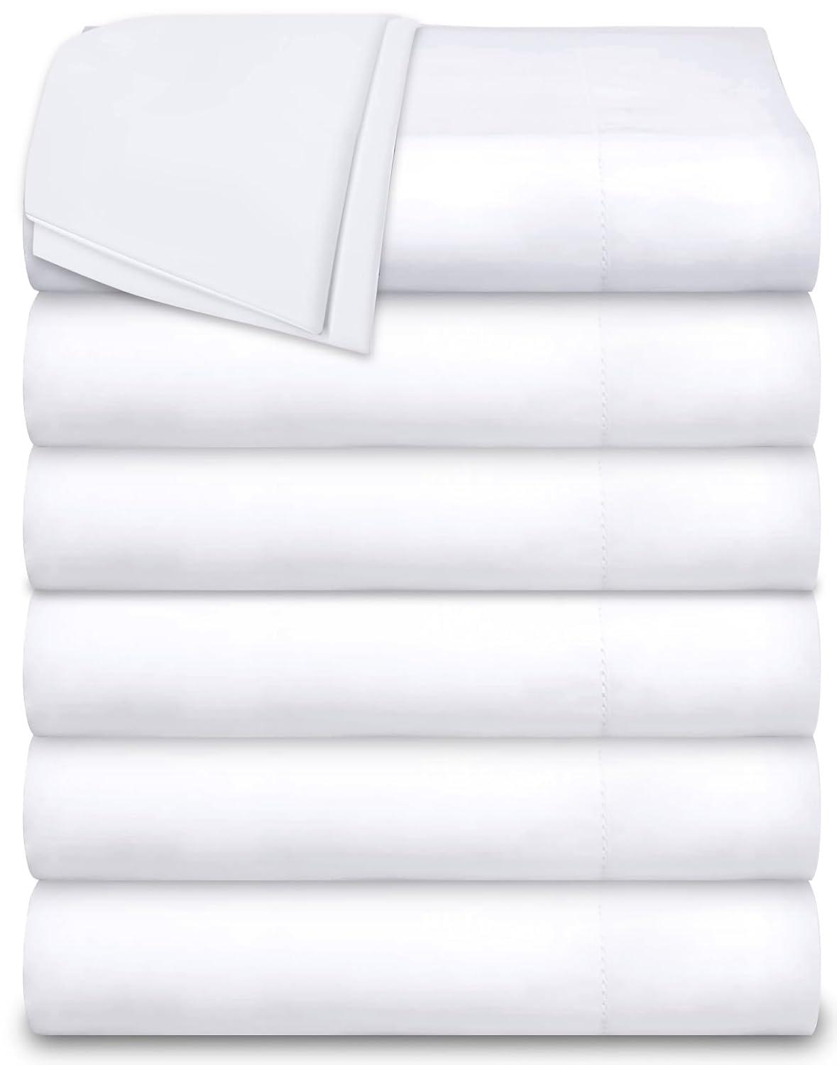 Lavisun Twin Flat Sheets Only, 6 Pack Soft Brushed Microfiber Bedding Sheets for Hotel, Massage, Hospital, Home, Dorm, Bulk Flat Sheets Only Twin Size (White)