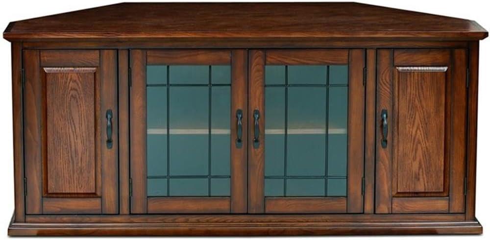 Leick Home 80386 Leaded Glass Corner TV Stand with Enclosed Storage For 60" TV's, Burnished Oak