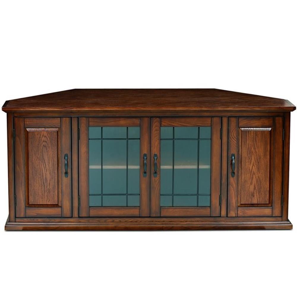 Leick Home 80386 Leaded Glass Corner TV Stand with Enclosed Storage For 60" TV's, Burnished Oak