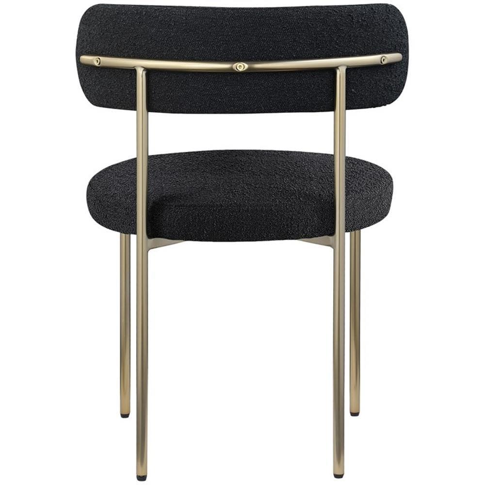 Meridian Furniture 887Black-C Beacon Collection Modern | Contemporary Upholstered Dining Chair, Rich Black Boucle Fabric, Brushed Brass Finish Iron Frame, 22" W x 21" D x 30" H, Black, Set of 2