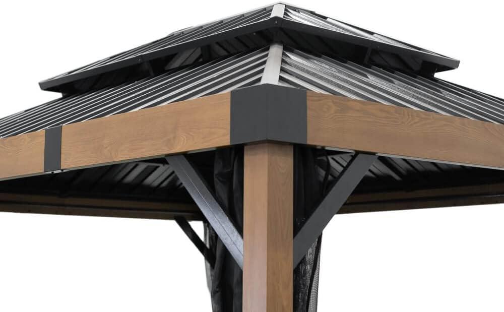 Sojag Outdoor 10' x 12' Fontana Hardtop Double Roof Gazebo Outdoor Sun Shelter, Wood and Black