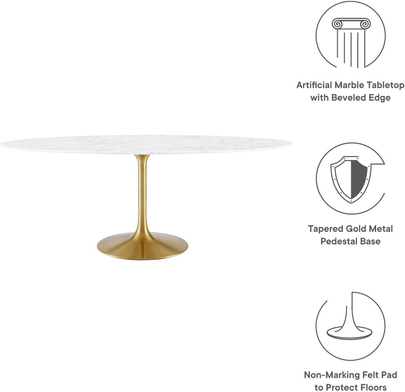 Lippa 78" Oval White Marble Dining Table with Gold Base