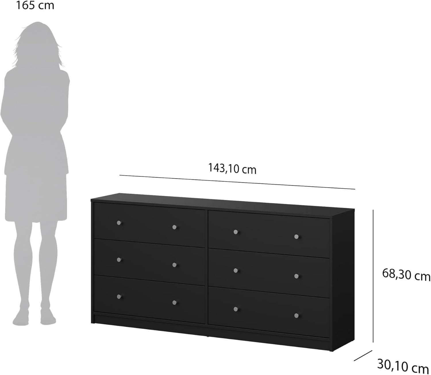 Tvilum Portland 6 Drawer Double Dresser, Black