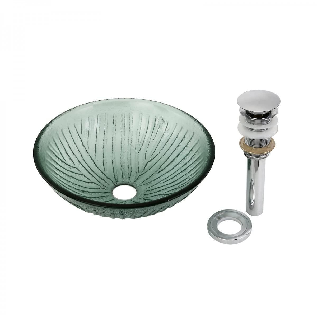 Bathroom Tempered Glass Vessel Sink With Drain Frosted Green Mini Bowl Basin