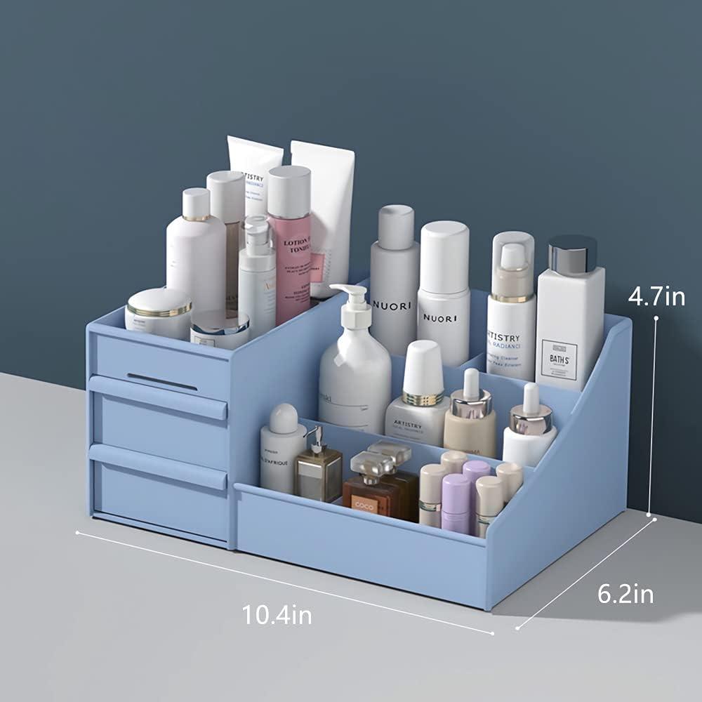 Compact White Plastic Makeup Desk Organizer with Drawers
