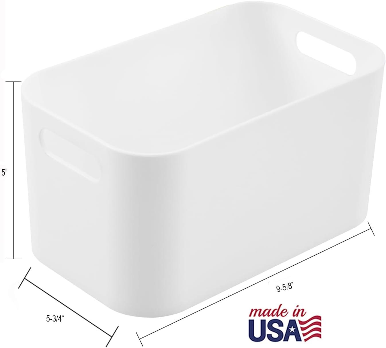 White Rectangular Plastic Storage Bins with Handles, Set of 3