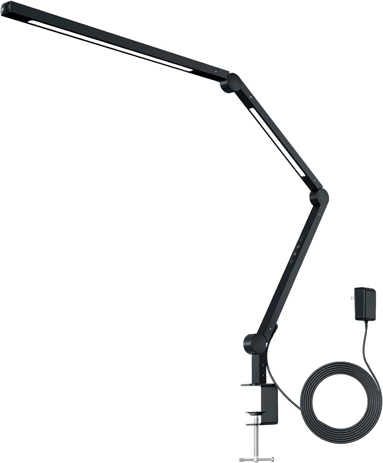 LED Desk Lamp with Clamp, Architect Desk Lamp with Dual Light and Adjustable Swing Arm, Clip-on Eye-Care 4 CCT Modes & 5 Brightness Levels Table Light Modern Desk Light for Home Office