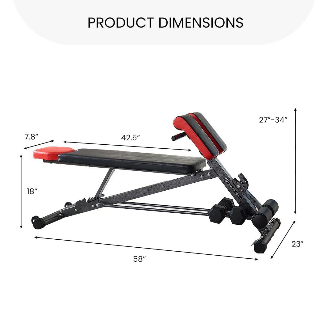 Finer Form Multi-Functional Bench for Full All-in-One Body Workout - Hyper Back Extension, Roman Chair, Adjustable Ab Sit up Bench, Decline Bench, Flat Bench