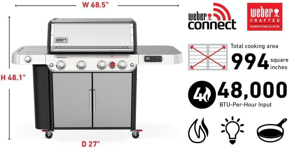 Weber Genesis SPX-435 4-Burner Propane Smart Gas Grill in Stainless Steel with Side Burner