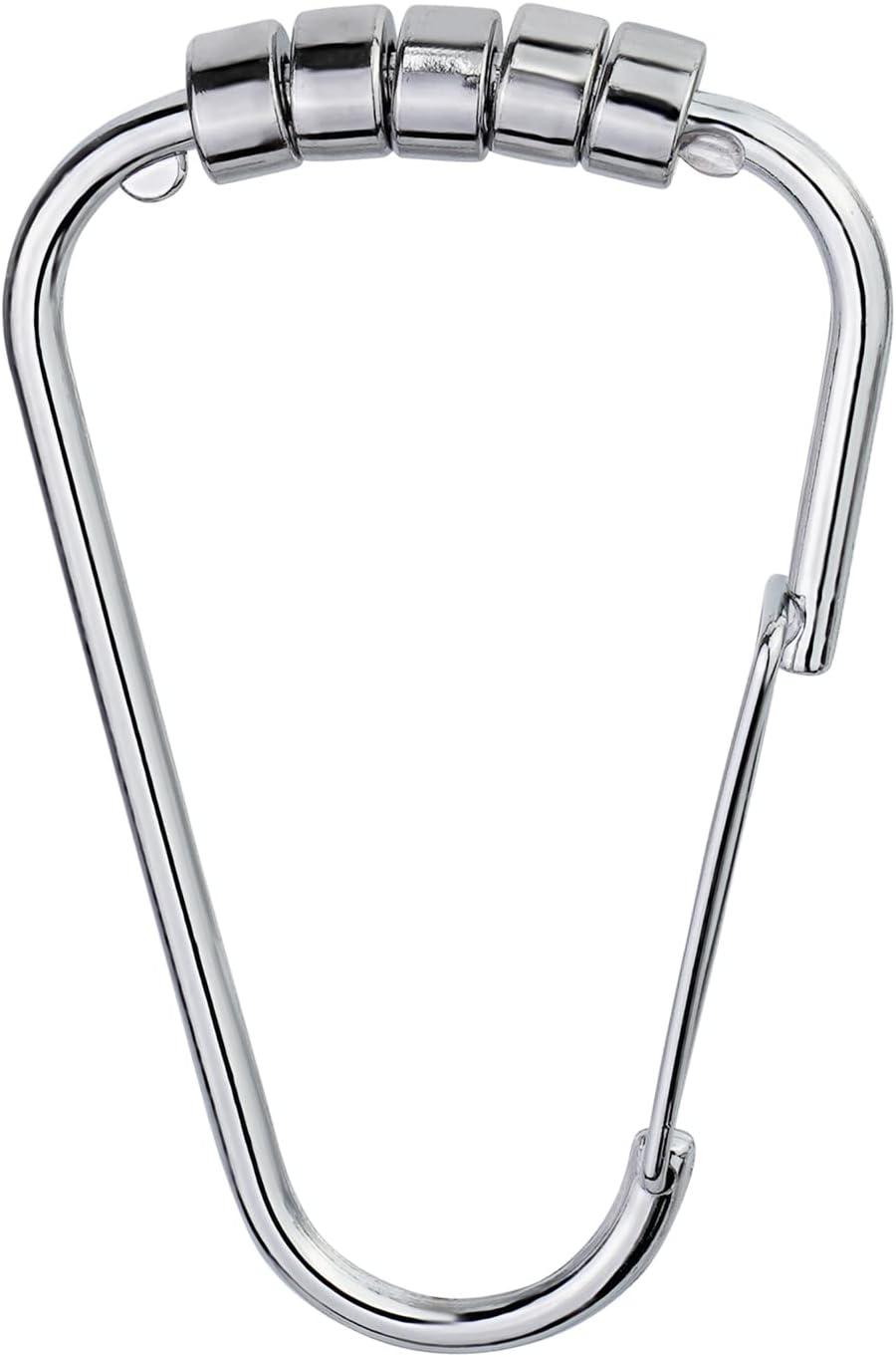 Chrome Rust-Resistant Shower Curtain Hooks with Rolling Balls, Set of 12