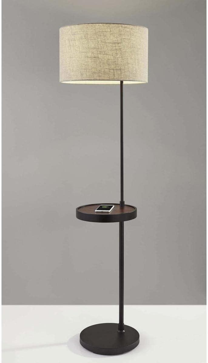 Oliver 20" Matte Black & Walnut Floor Lamp with Wireless Charging Shelf