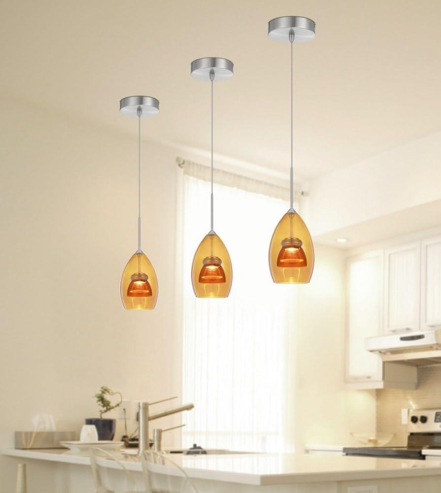 Integrated Dimmable Led Double Glass Mini Pendant Light. 6W, 450 Lumen, 3000K, Amber, Red