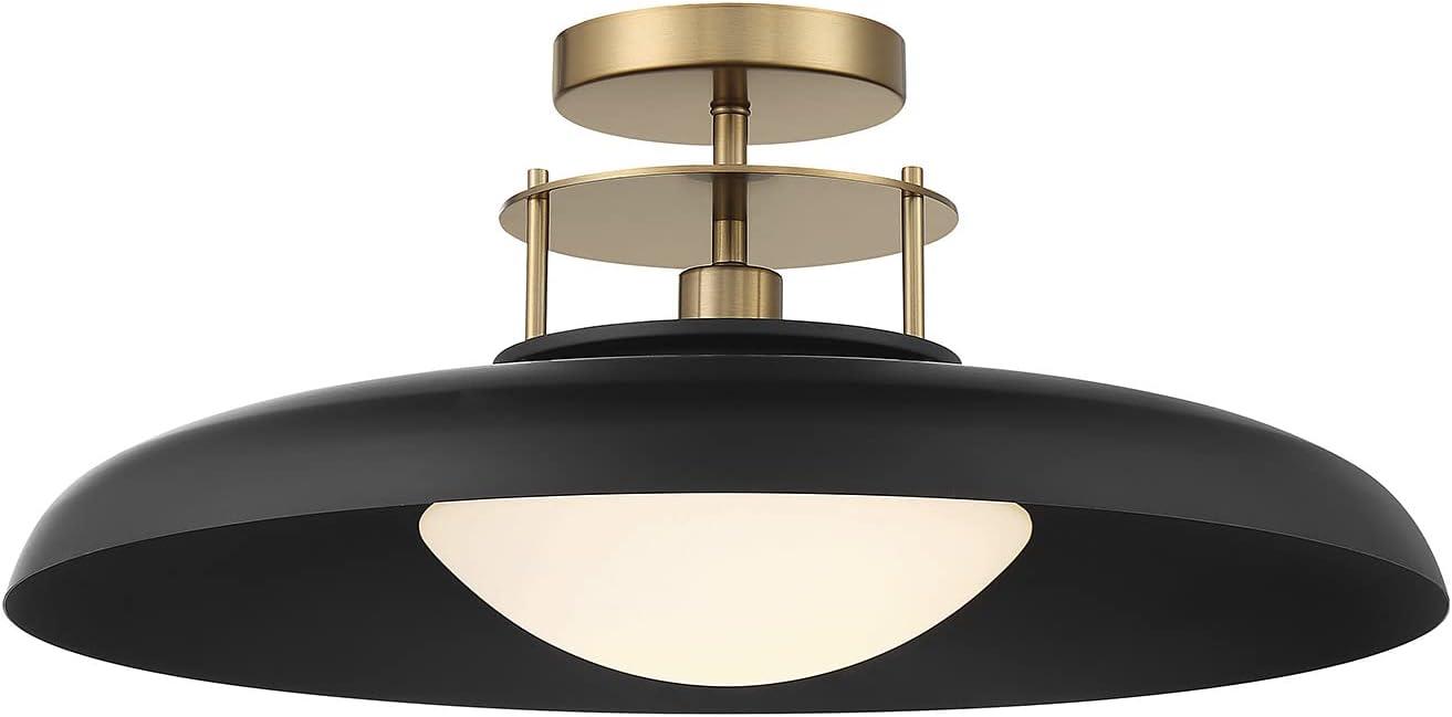 Matte Black and Brass 20" Vintage Semi-Flush Mount Ceiling Light