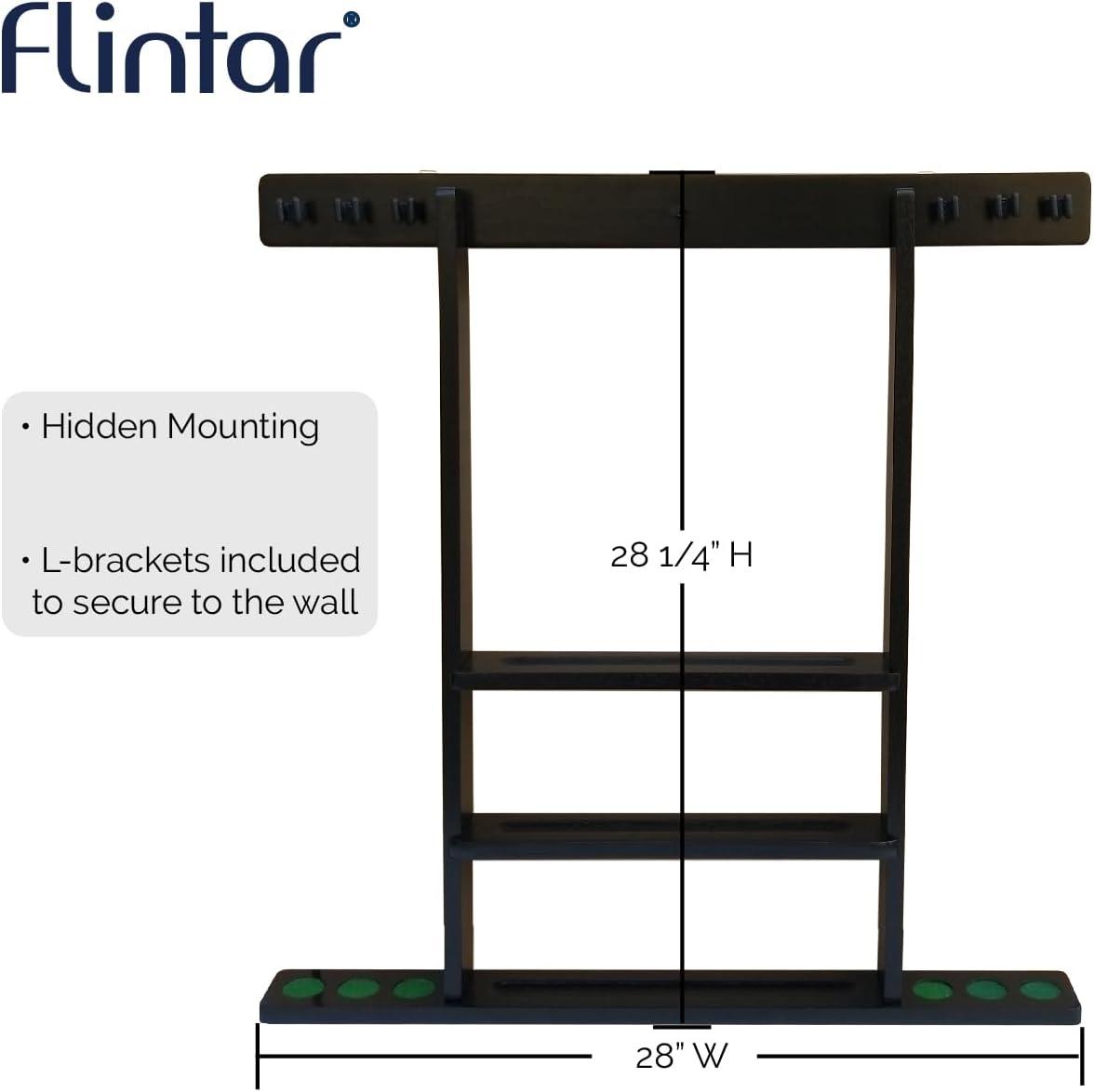 Flintar Wall Cue Rack, Premium Billiard Pool Cue Stick Holder, Made of Solid Hardwood, Improved Direct Wall Mounting, Cue Rack Only (Cues, Balls and Ball Rack not Included), Black Finish