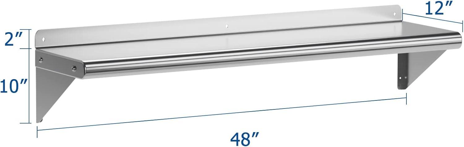 Towallmark Stainless Steel Shelf, NSF Commercial Shelf Wall Mounted, Wall Shelf Floating Shelving for Restaurant, Kitchen, Home, Hotel, 48 x 12 Inches Flat Surface