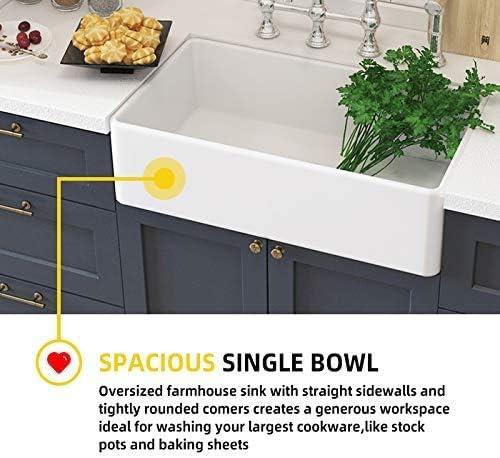 33" White Fireclay Farmhouse Apron Sink