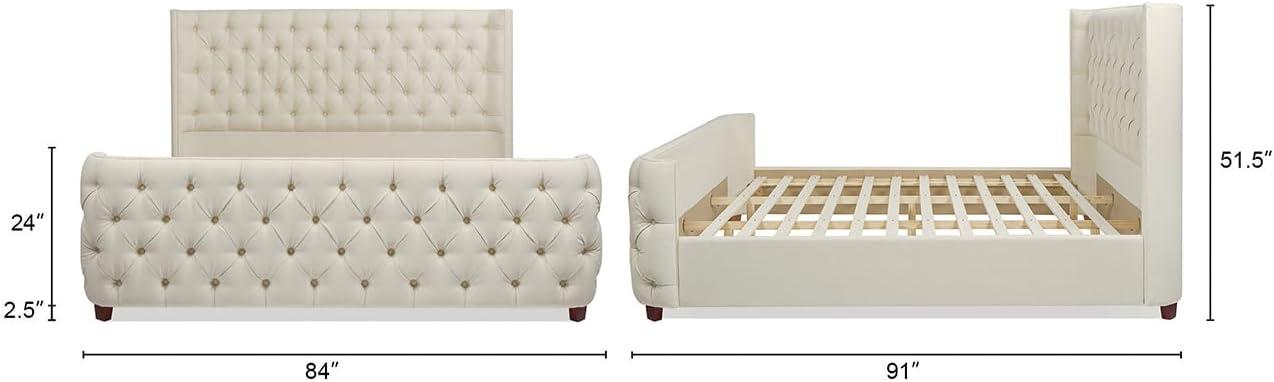 Jennifer Taylor Home Geneva Curved Wing Upholstered Platform Bed Frame, King, Light Beige Linen