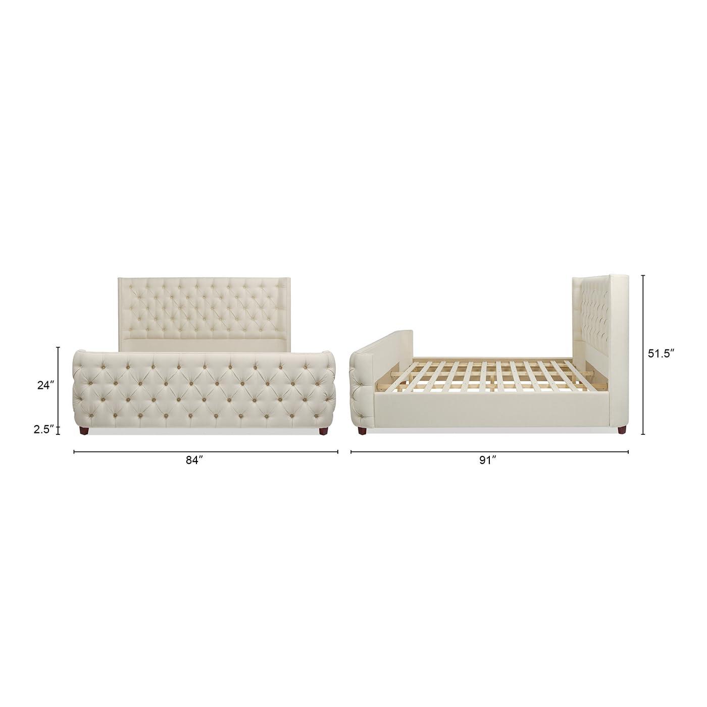 Jennifer Taylor Home Geneva Curved Wing Upholstered Platform Bed Frame, King, Light Beige Linen