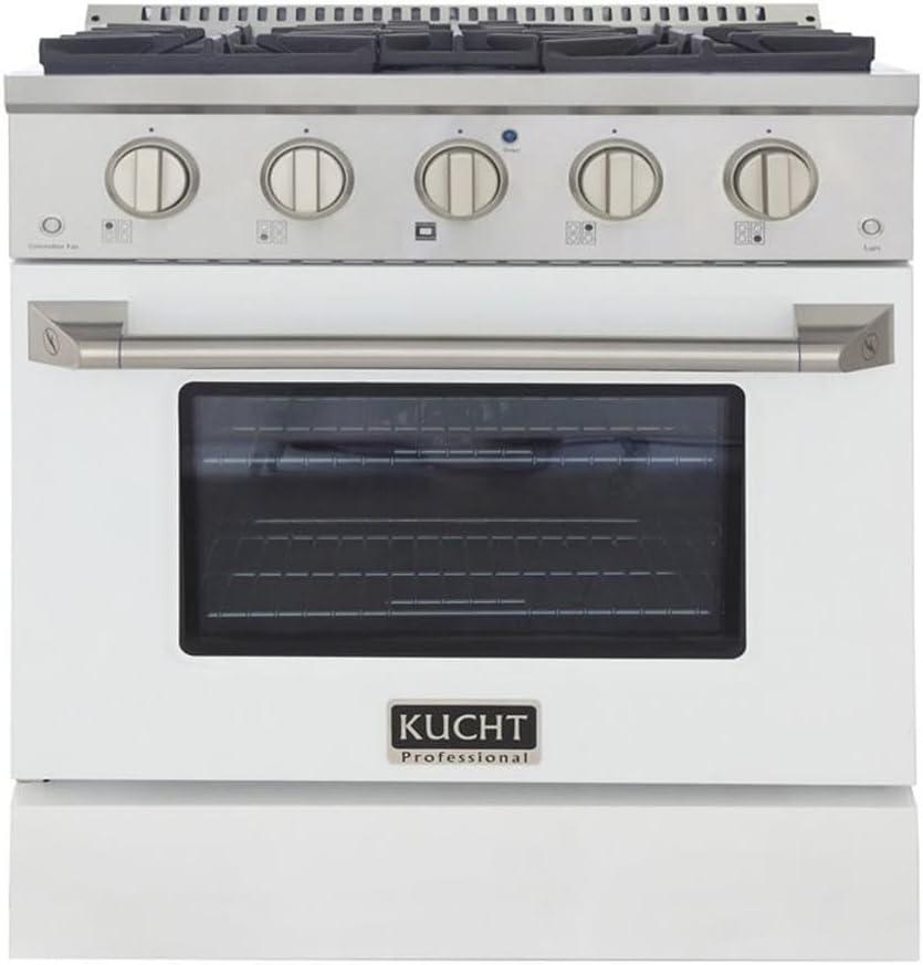 Kucht Professional 30" Modern Stainless Steel Natural Gas Range in White/Silver